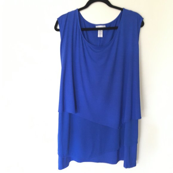 Blue sleeveless cascade waterfall top 5x - Picture 1 of 8
